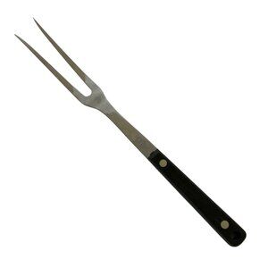 Vintage Flint Stainless Steel Carving Serving Meat Fork Black Handle USA Made